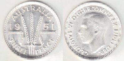 1951 Australia silver Threepence (Unc) A004351
